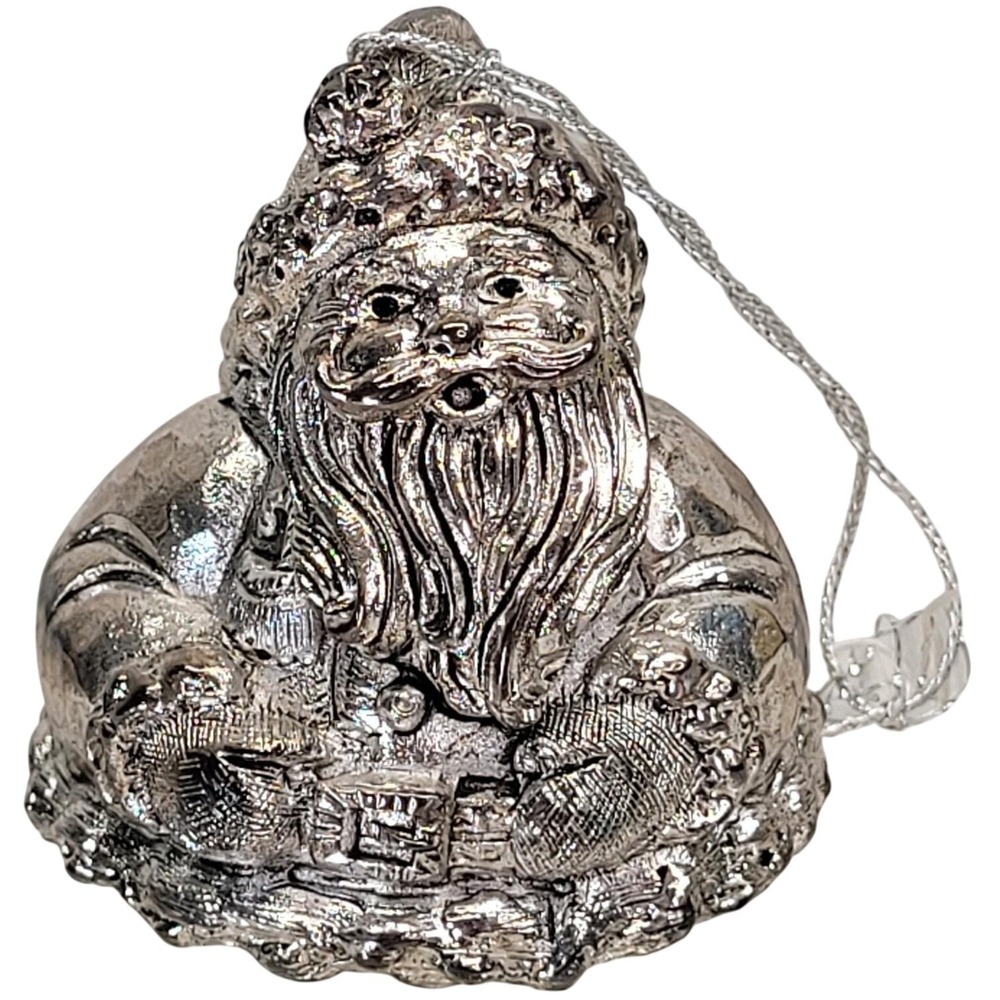 Pewter Santa Claus Christmas Tree Ornament Bell Lunt Silversmiths USA Vtg